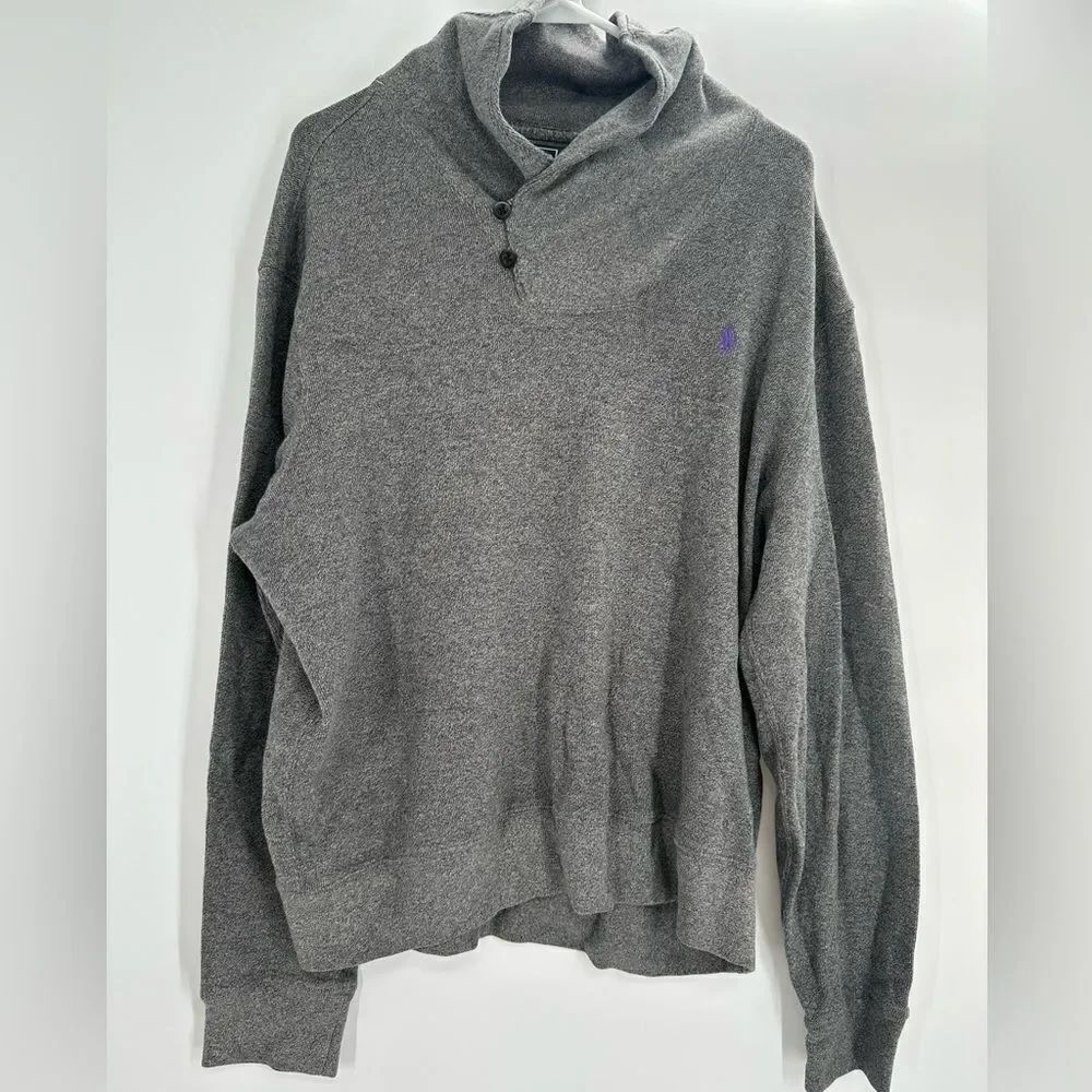 Vintage Polo Ralph Lauren Sweater Men XL Gray Shawl Collar Cotton Double Knit